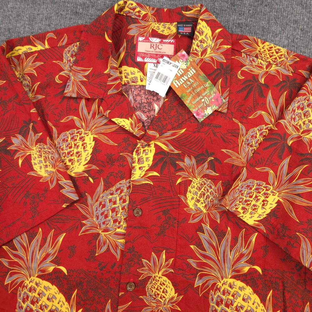 RJC Camp Shirt Mens XL Red Tropical Pineapple Hawaiian Made In Hawaii USA NEW